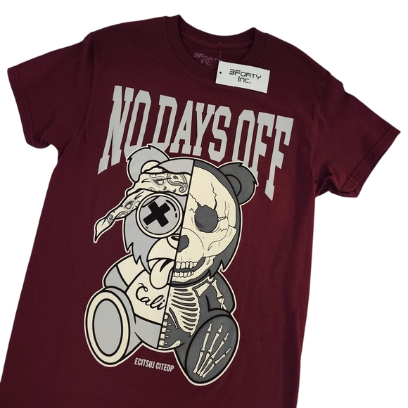 Men’s “No Days Off” Graphic T-Shirt – Size Small – 100% Cotton – Burgundy - Picture 2 of 6